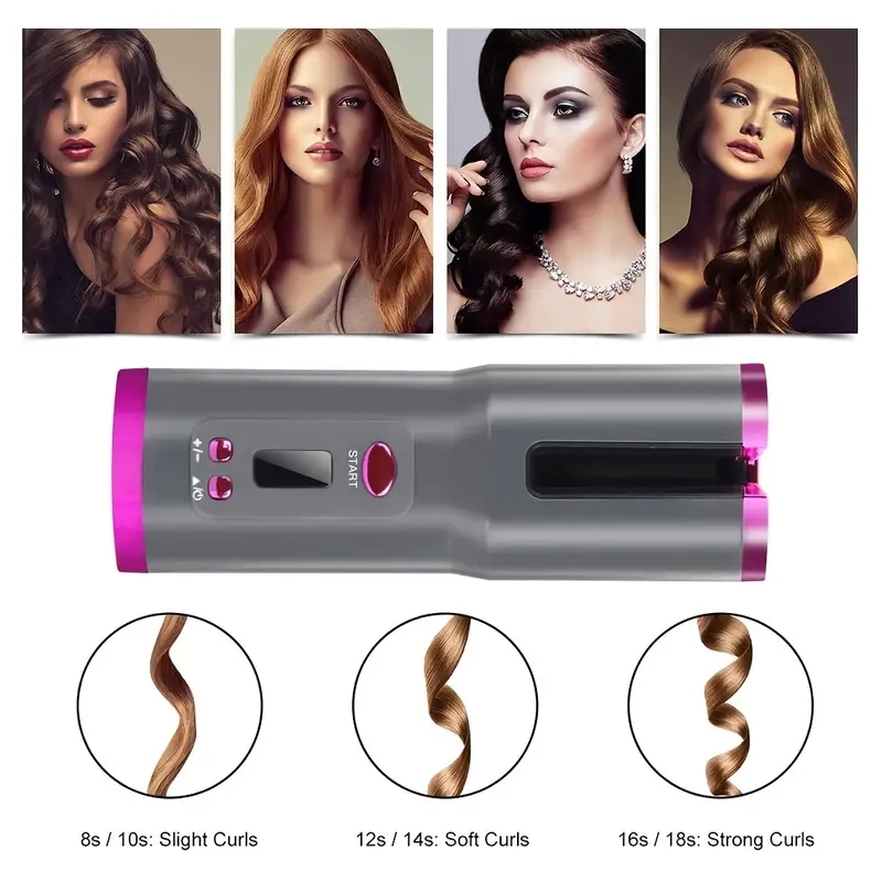 Rechargeable Automatic Curling Iron with LCD Display and Timer Settings - Perfect for Long Hair Styling