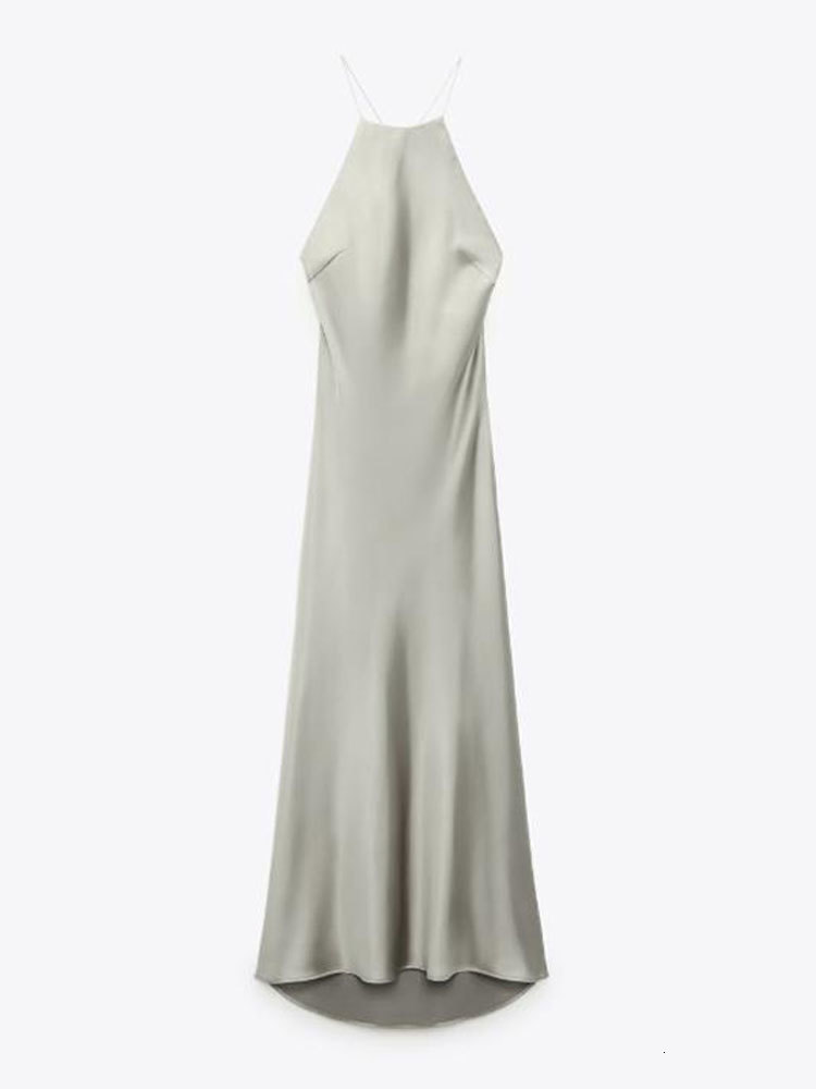 Basic Casual Dresses Sexy Backless Bandage Satin Women's Dress 2023 Summer Female Sleeveless Halter Lady Solid Elegant Party Evening 230812