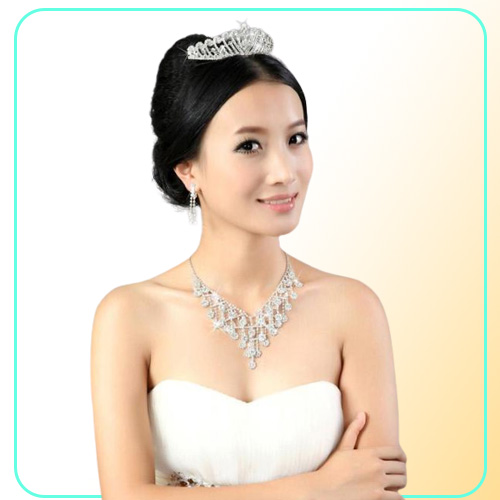 amandabridal silver rhinestones party christmas gift bling wedding accessories bridal jewelry sets hair headdress diamond necklace