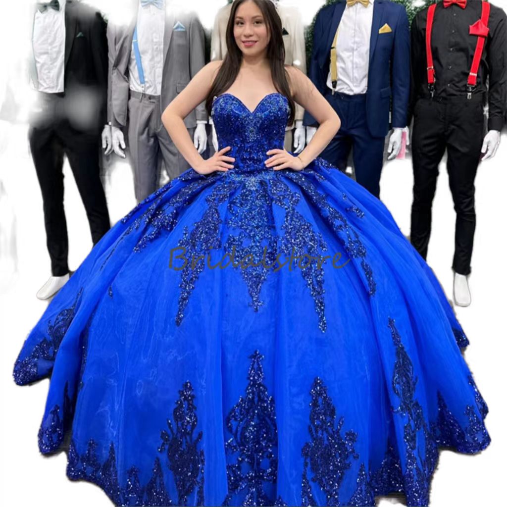 Sparkle Royal Blue Sequin Quinceanera Dresses 2023 Elegant Ball Gown Ruffles Princess Luxe Prom Dress vestidos de 15 quinceanera Debutante Vestidos 15