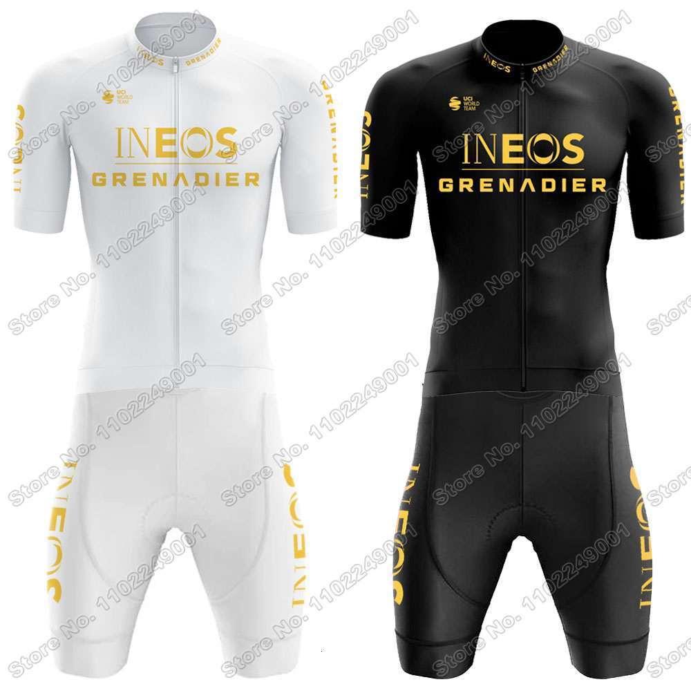 Cycling Jersey Sets Team INEOS GRENADIERS Cycling Clothing Golden Cycling Jersey White Black Set Men Road Bike Shirt Suit Bicycle Bib Shorts 230811