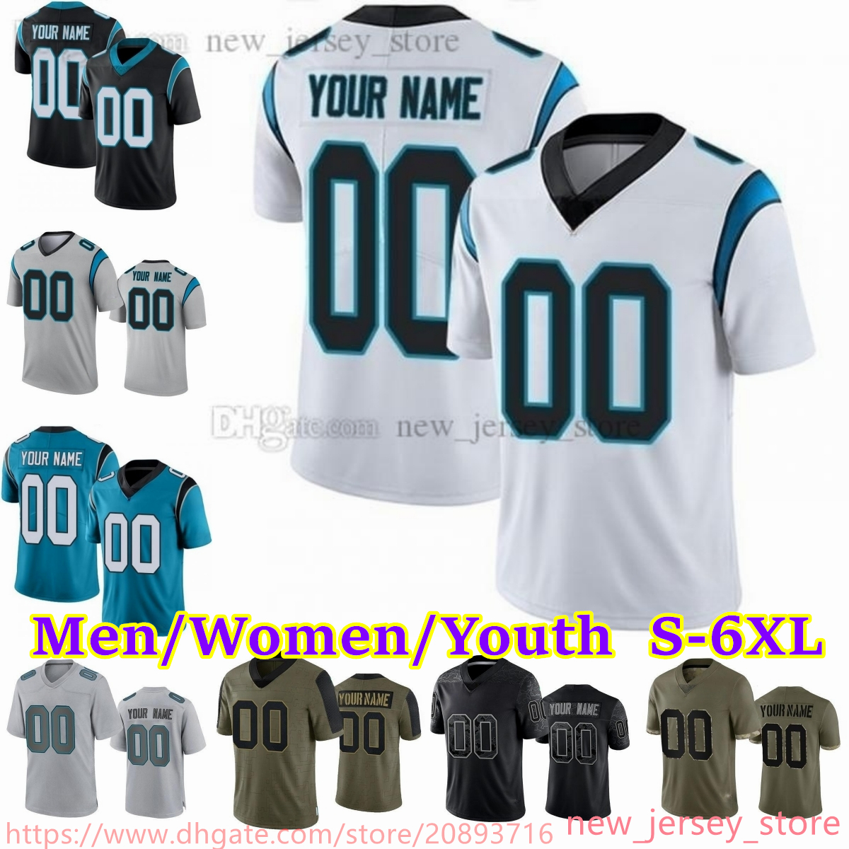 Custom S-6XL DIY Football Jersey 9 Bryce Young Jeremy Chinn Jaycee Horn Carolinas Miles Sanders 0 Brian Burns Panther Damiere Byrd Terrace Marshall Jr. Ickey Ikem