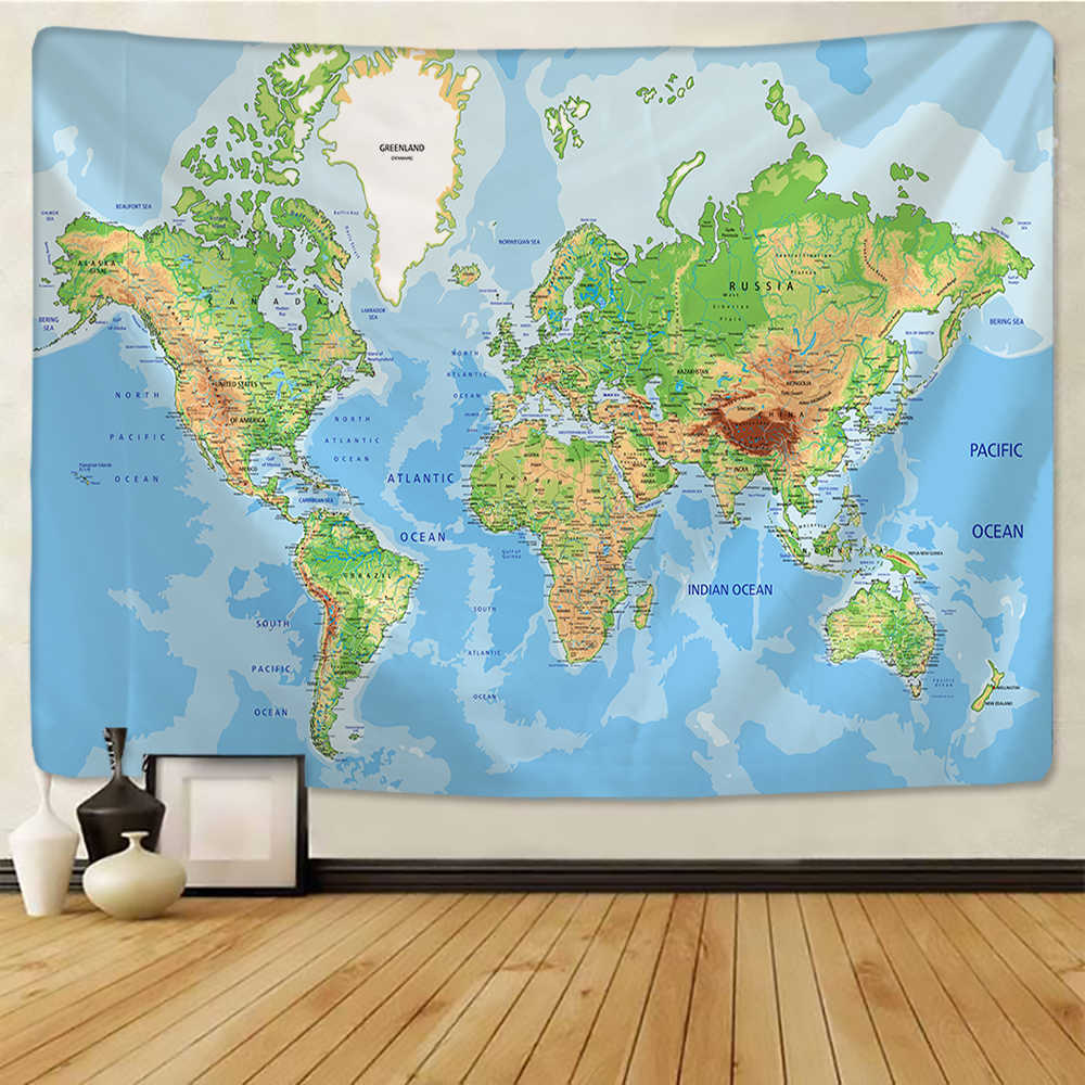 Tapestries World Map Tapestry High-Definition Map Fabric Wall Hanging Decor Watercolor Map Table Cover for Home Decor R230812