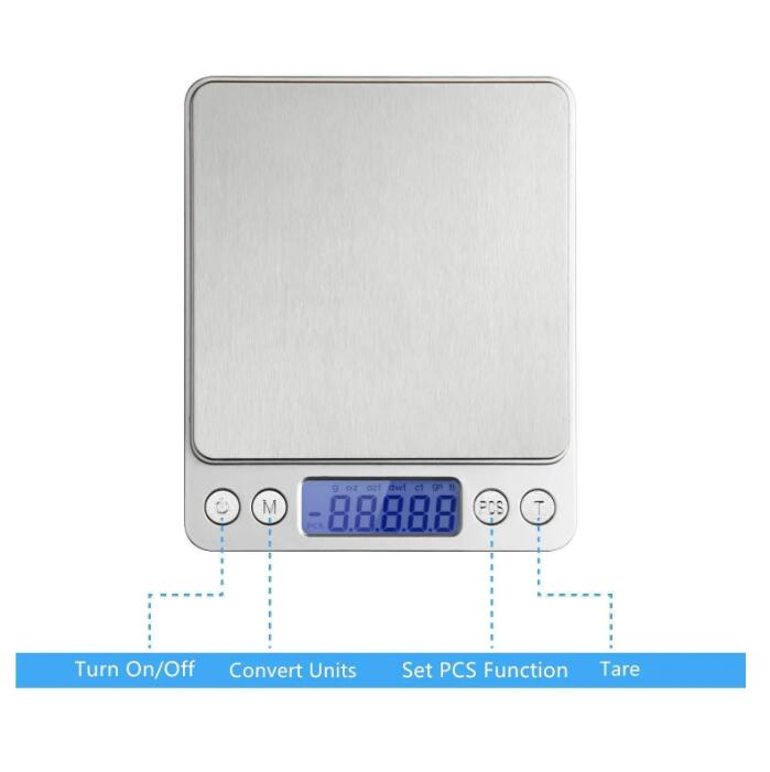 500g x 0.01g Digital Pocket Scale Jewelry Weight Electronic Balance Scales g/ oz/ ct/ gn Precision Kitchen Weight Scale 500g-0.01g 500g/0.01 + 2 Trays