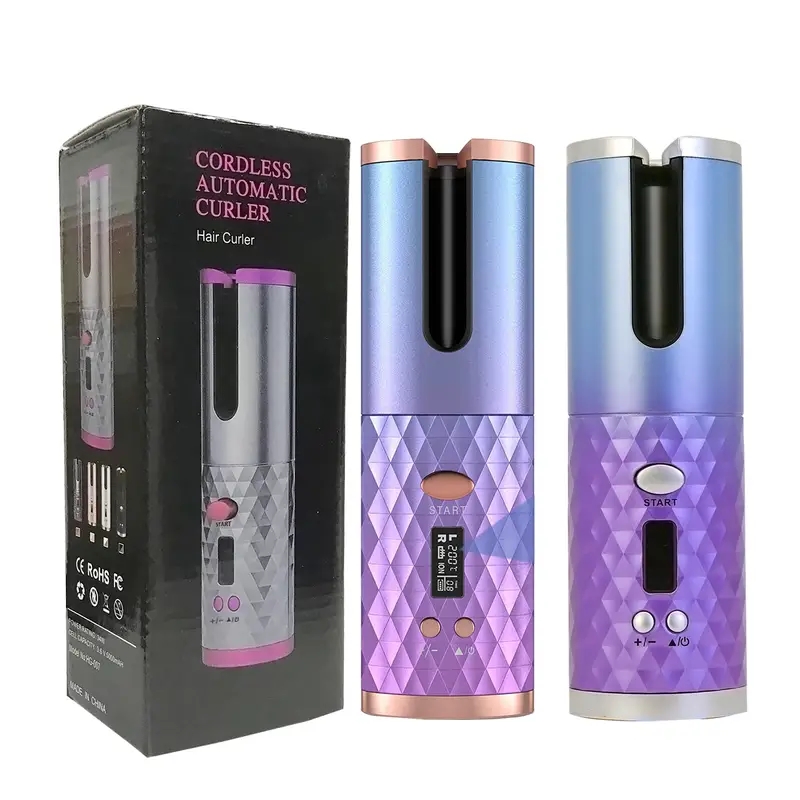 Cordless Automatic Curling Iron with 6 Temperatures and Timers - Portable Rechargeable Curling Wand with Fast Heating and Auto Shut Off