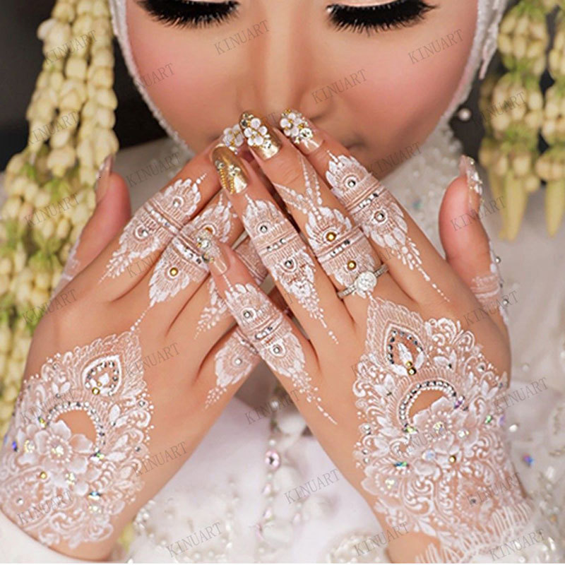 Temporary Tattoos White Henna for Women Waterproof Body Art Mehndi Sticker Hand Hena Water Transfer Tattoo 230812