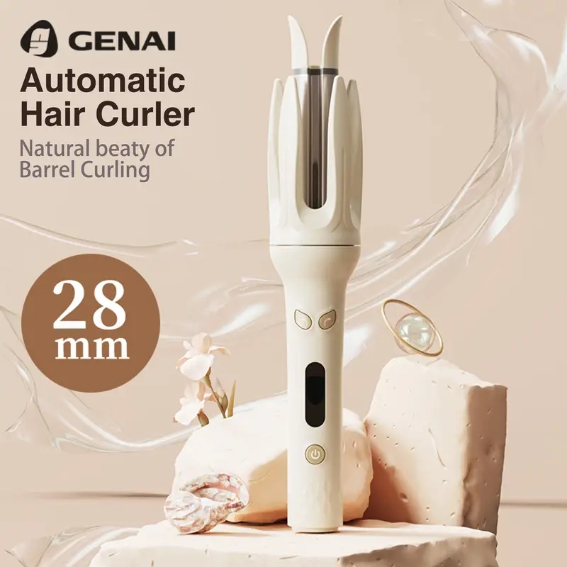 Genai Automatic Hair Curler: 28mm Barrel, 4 Temperature Modes, Negative Ion Generator, Intelligent Timer & Sensor, Auto Shut-Off for Safety
