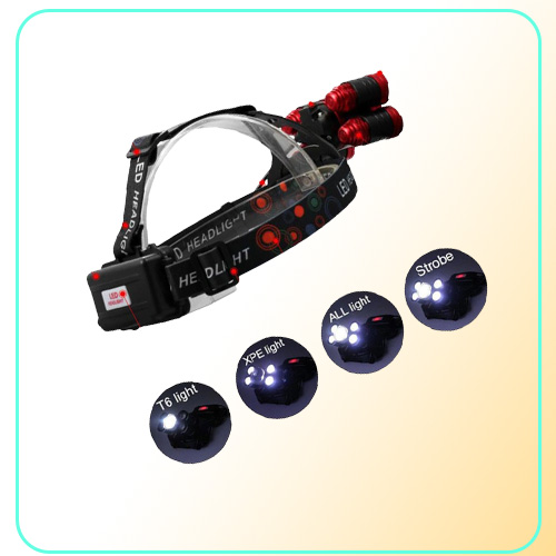 15000 Lumens 5 LED Headlamp T6 Headlight 4 modes Zoomable LED Headlamp Rechargeable Head Lamp Flashlight 2 18650 Battery AC DC Cha