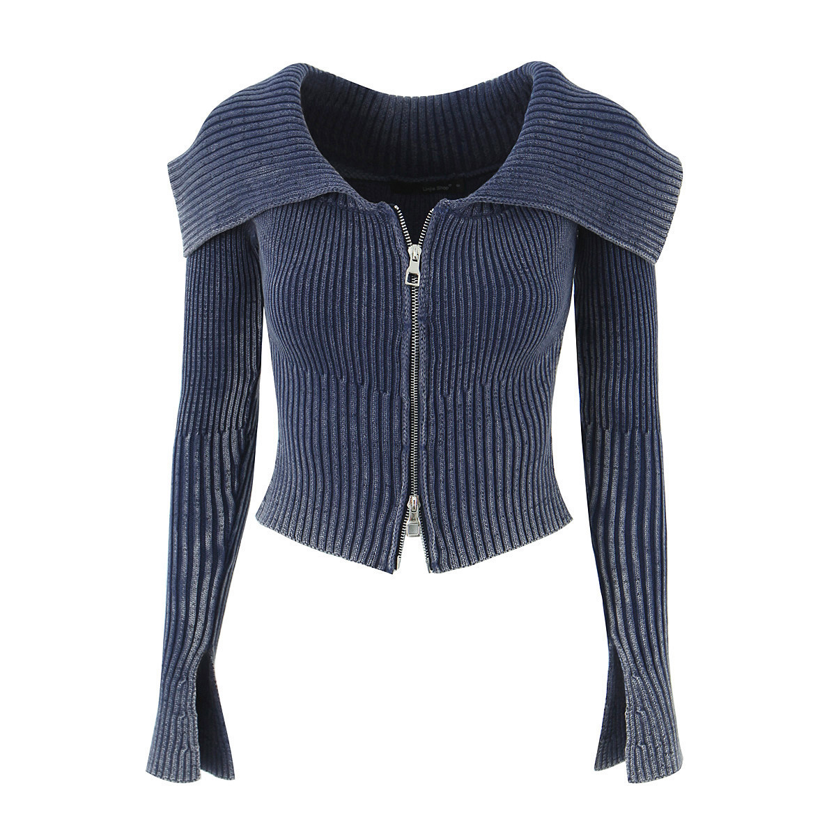 Womens Sweaters Women Tribeca Bibbed off the shoulder Knit Long Sleeve Zipper Crop TOP Sweater Cardigan 230811