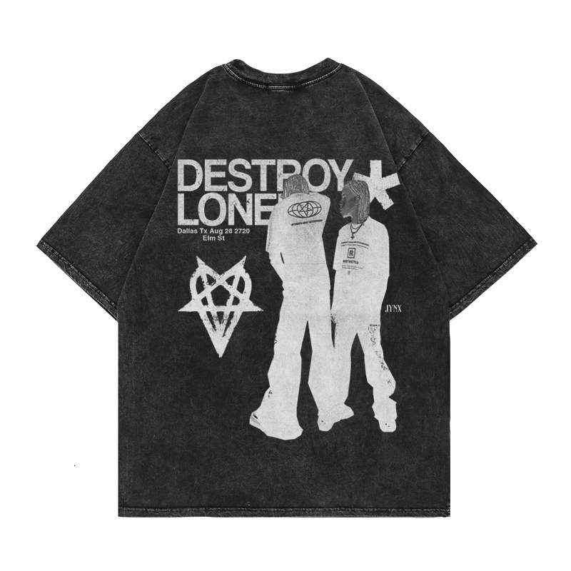 Men's TShirts Y2K Hip Hop Letter Printed T Shirt Destroy Lonely Oversized Tops Harajuku Fashion Casual All Match Loose Streetwear 230811