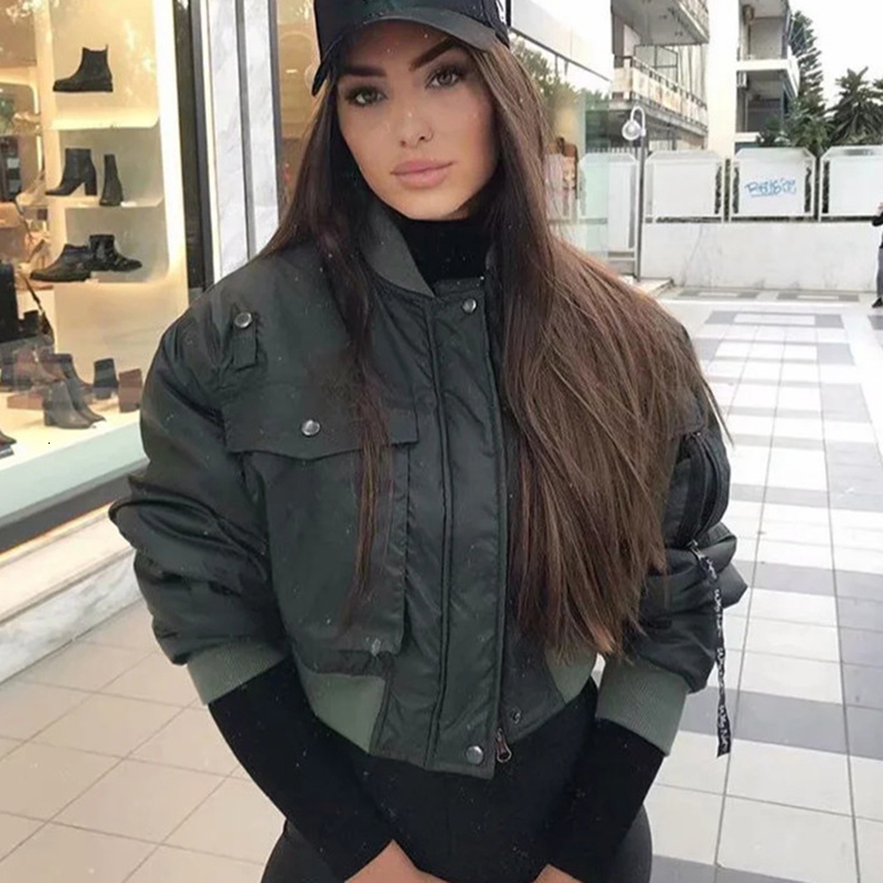 Women's Jackets stylish lady autumn winter merodi green short jacket fashion long sleeve zipper bomber outwear women's coat 230811