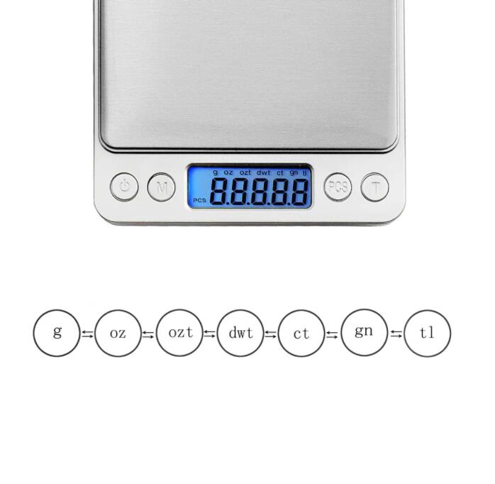 500g x 0.01g Digital Pocket Scale Jewelry Weight Electronic Balance Scales g/ oz/ ct/ gn Precision Kitchen Weight Scale 500g-0.01g 500g/0.01 + 2 Trays