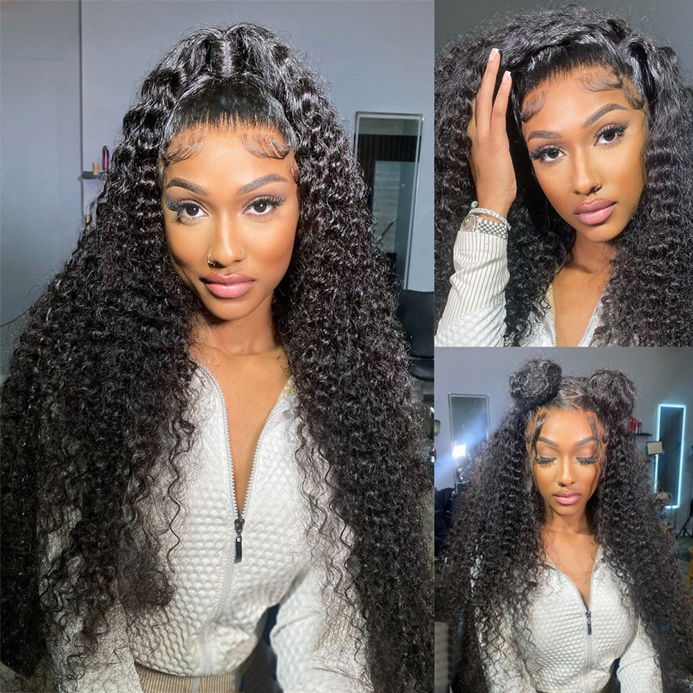 180%density 360 Glueless Full Wig Curly Human Hair 36 Inch 13x6 HD Lace Frontal Wigs for Women Water Wave Transparent Preplucked