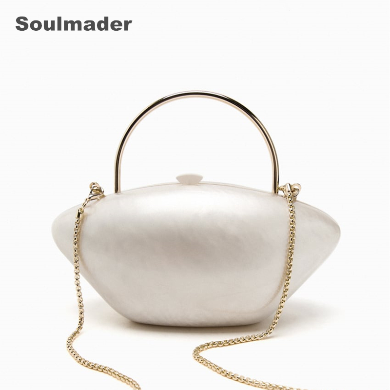 Evening Bags Pearl bead shaped acrylic clutch bag women er evening party tote box purse ivory handbag 230811