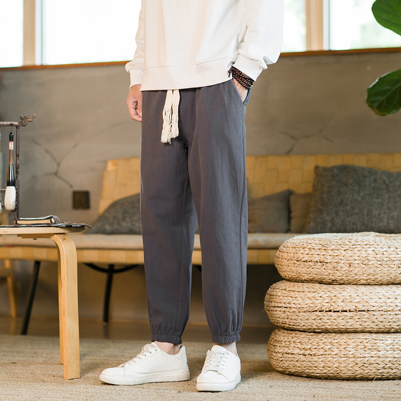 Men's Pants 2023 Summer Linen Nine Point Chinoiserie Vintage Loose Large Drawstring Leggings Streetwear Joggers Trousers Men 230811