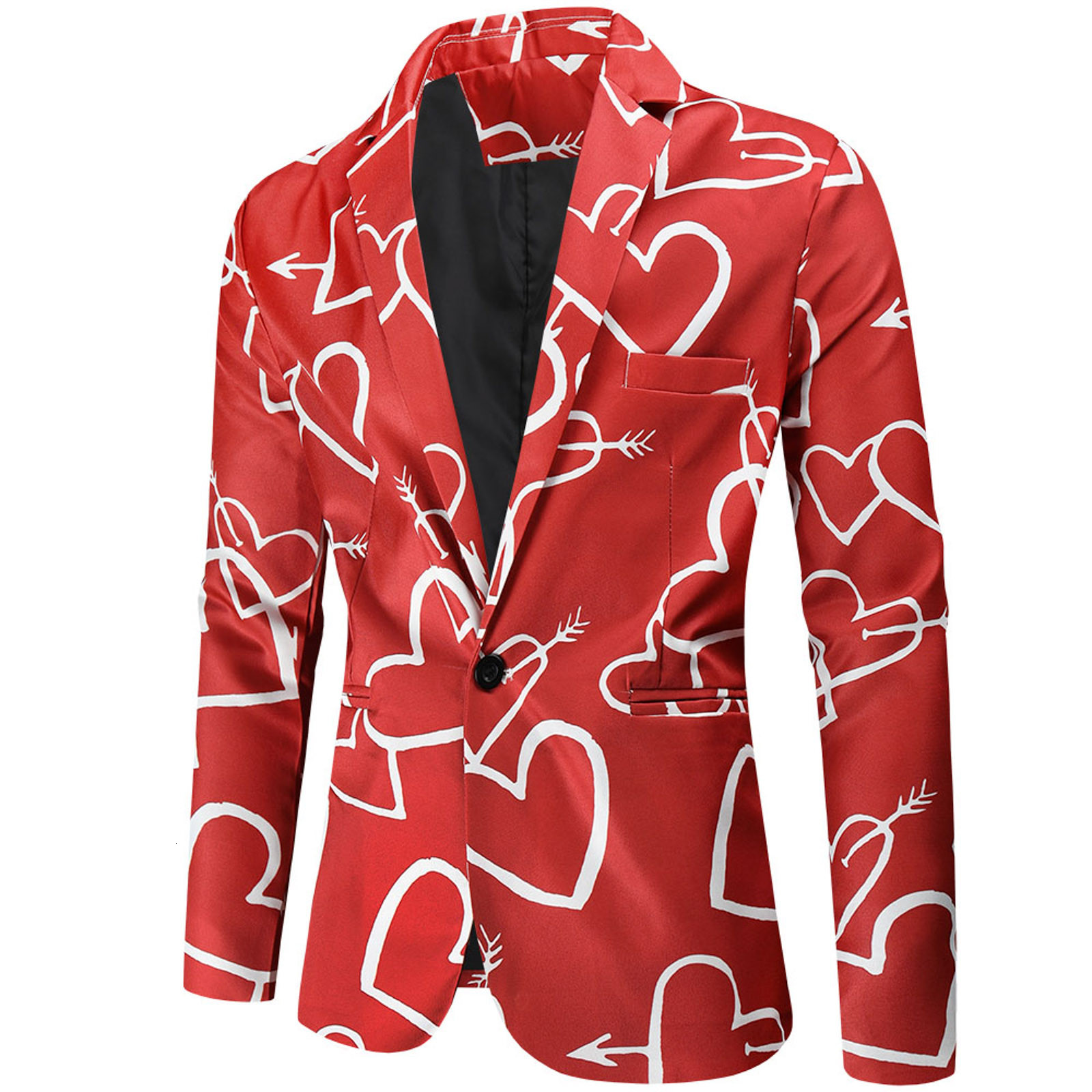 Men's Suits Blazers Valentine's Gift Men's Fashion Suit Coat Casual Slim Fit Blazer Buttons Suit 3D heart Print Painting Blazers Jacket