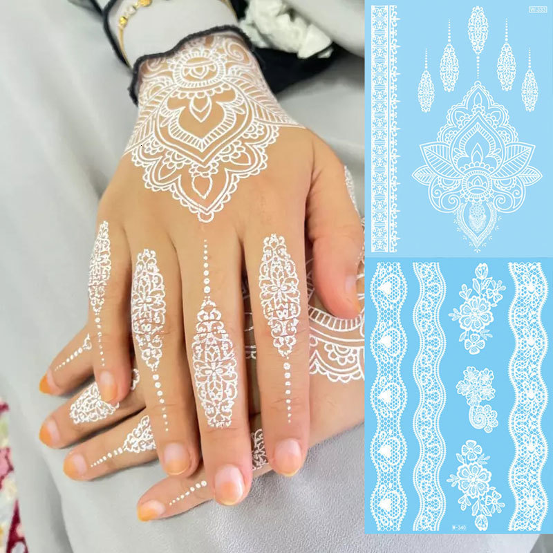 Temporary Tattoos White Henna for Women Waterproof Body Art Mehndi Sticker Hand Hena Water Transfer Tattoo 230812