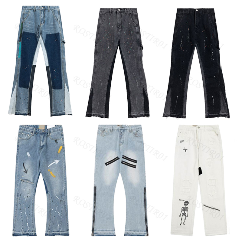 Designer purple jeans for mens Fashion Mens Designer Splicing Jeans Ripped Denim Pants Luxury Hip Hop Distressed Men Women Trousers black jeans Galler