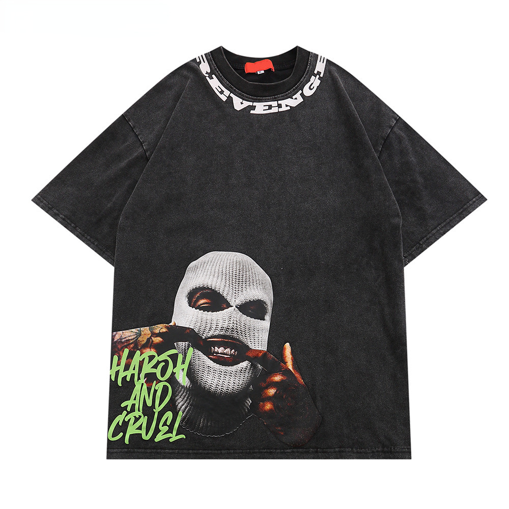 Men's T-Shirts Graphic Printed Washed Cotton Men's T-shirt Summer Off Shoulder Shirts Harajuku Man Hip Hop Streetwear Oversized Loose Top Te