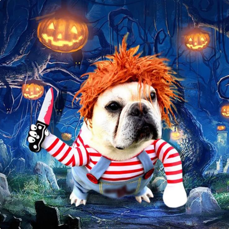 Deadly Doll Dog Costume Funny Party Cosplay Novelty Cat Dog Clothes for Halloween Christmas Cute Scary and Spooky Pet Costume