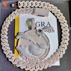 Fashion Design Solid Sier Gra Moissanite 18mm 20mm Wide Dia Iced Out Pendant Necklace Cuban k Chain for Rapper