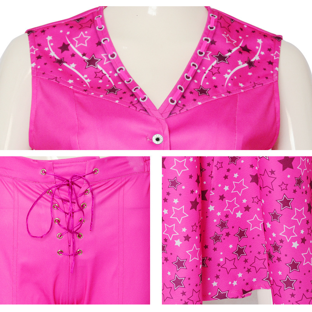 Costume Movie Theme Margot Robbie Costume Sexy Starry Pink Vest Top Pants Scarf Suit For Women Ladies Halloween Carnival Party Clothes 2