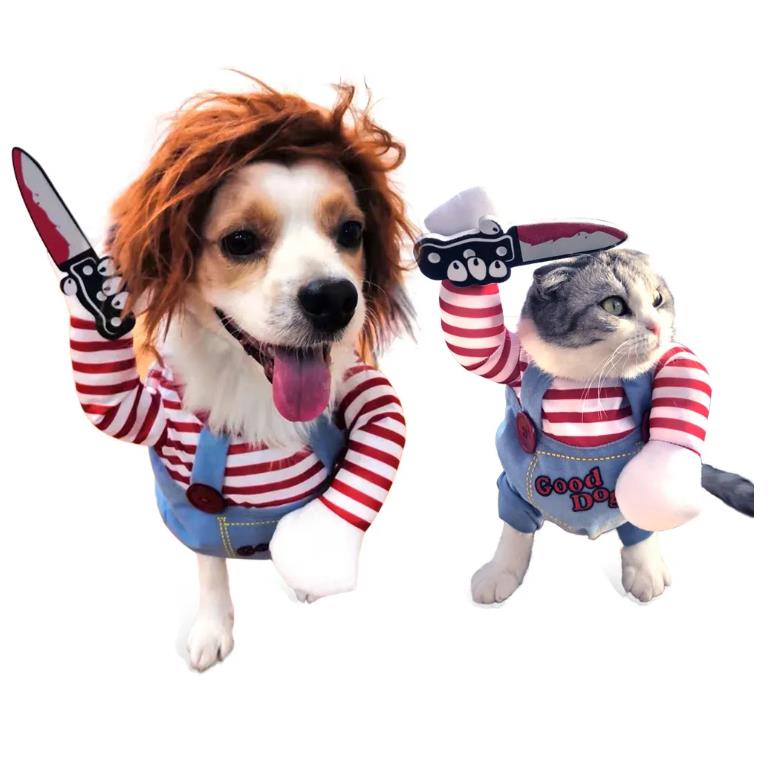 Deadly Doll Dog Costume Funny Party Cosplay Novelty Cat Dog Clothes for Halloween Christmas Cute Scary and Spooky Pet Costume