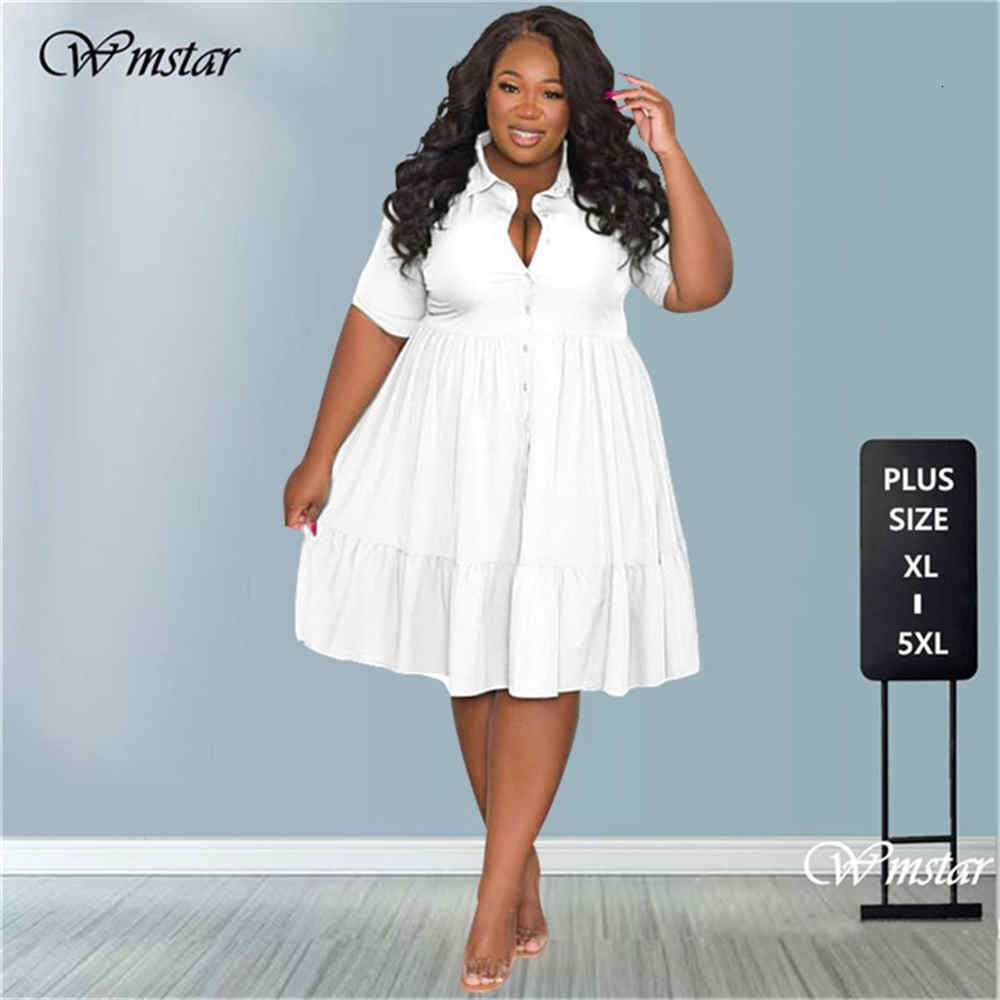 Plus size Dresses Wmstar Plus Size Summer Dresses Women's Clothing Solid Elegant Casual Cute Ball Gown Shirts Mini Dress Wholesale Drop 230812