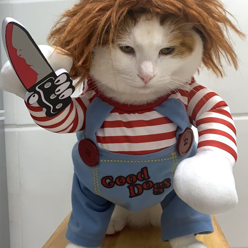 Deadly Doll Dog Costume Funny Party Cosplay Novelty Cat Dog Clothes for Halloween Christmas Cute Scary and Spooky Pet Costume