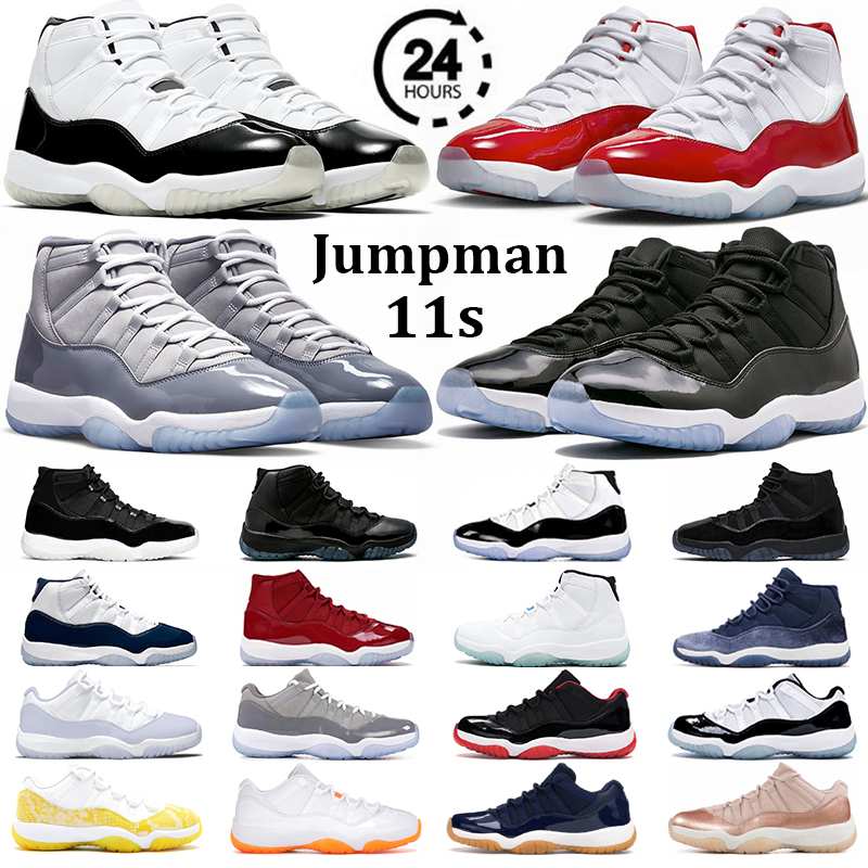 Men Women 11 Basketball Shoes Jumpman 11s Cherry Cement Grey DMP Cap and Gown Cool Grey Bred Space Jam Mens Trainers Outdoor Sneakers