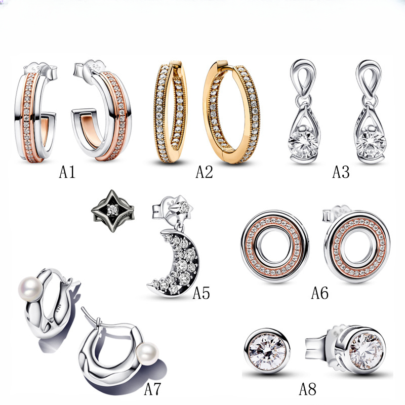 S Silver Star Moon Strike Double Circle Point Color Earrings Fashion Temperament Pearl Model Is Suitable For Ms. Jewelry Accessories Free Delivery