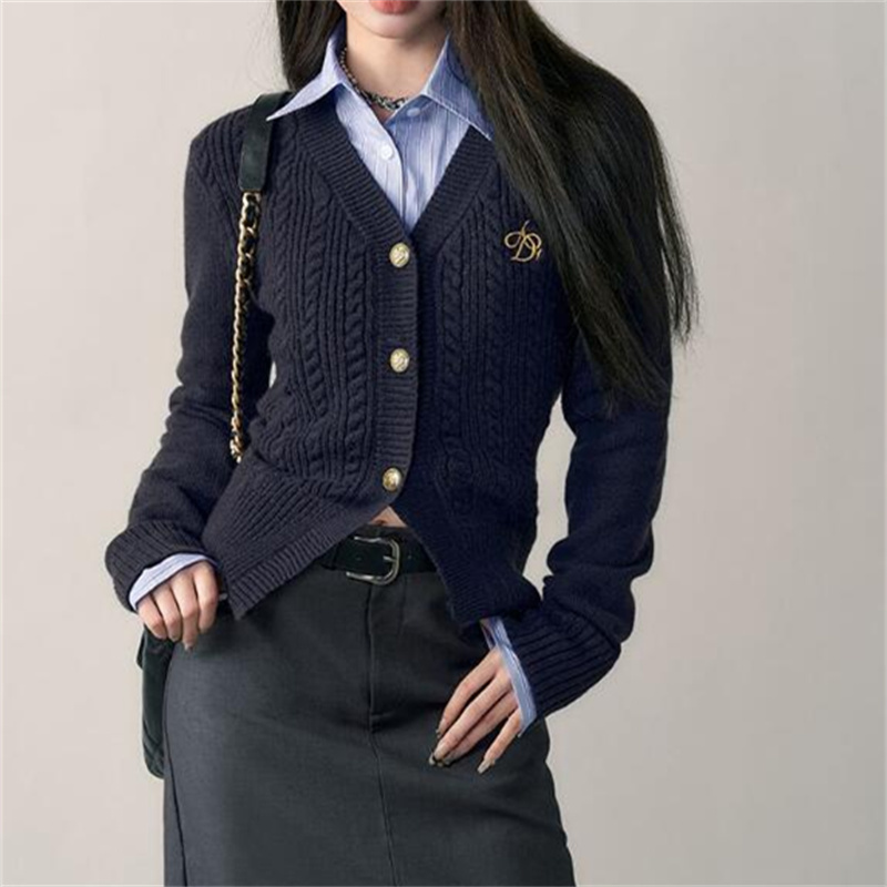 Women's Sweaters Vintage Letter Embroidery Cardigan Women Long Sleeve Single Breasted Twisted Knitted Sweaters Korean Clothing 230812