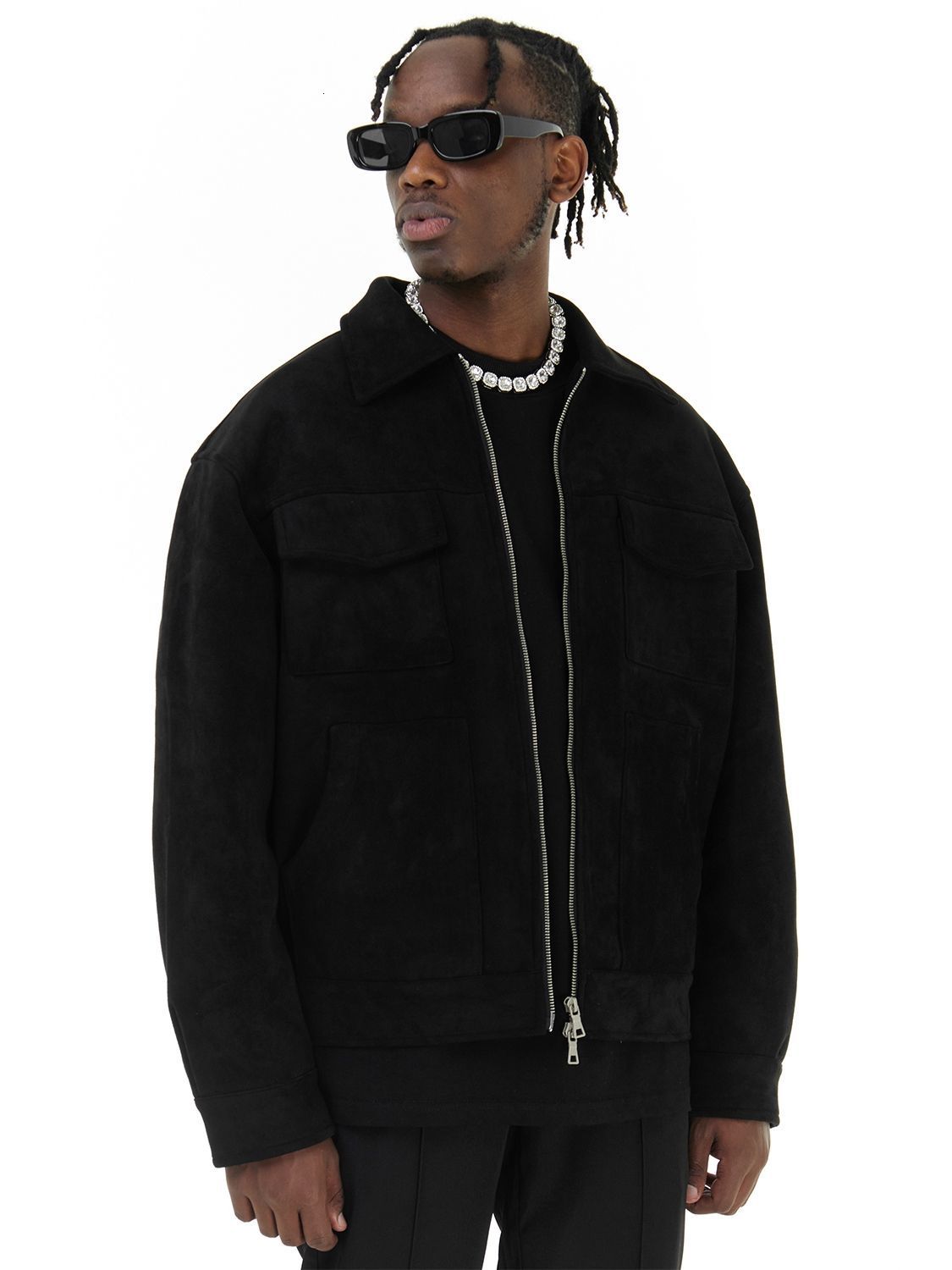 Men's Jackets Vintage High Street Suede Material Crock Jacket With Zipper Lapel Casual Short For Men 230812