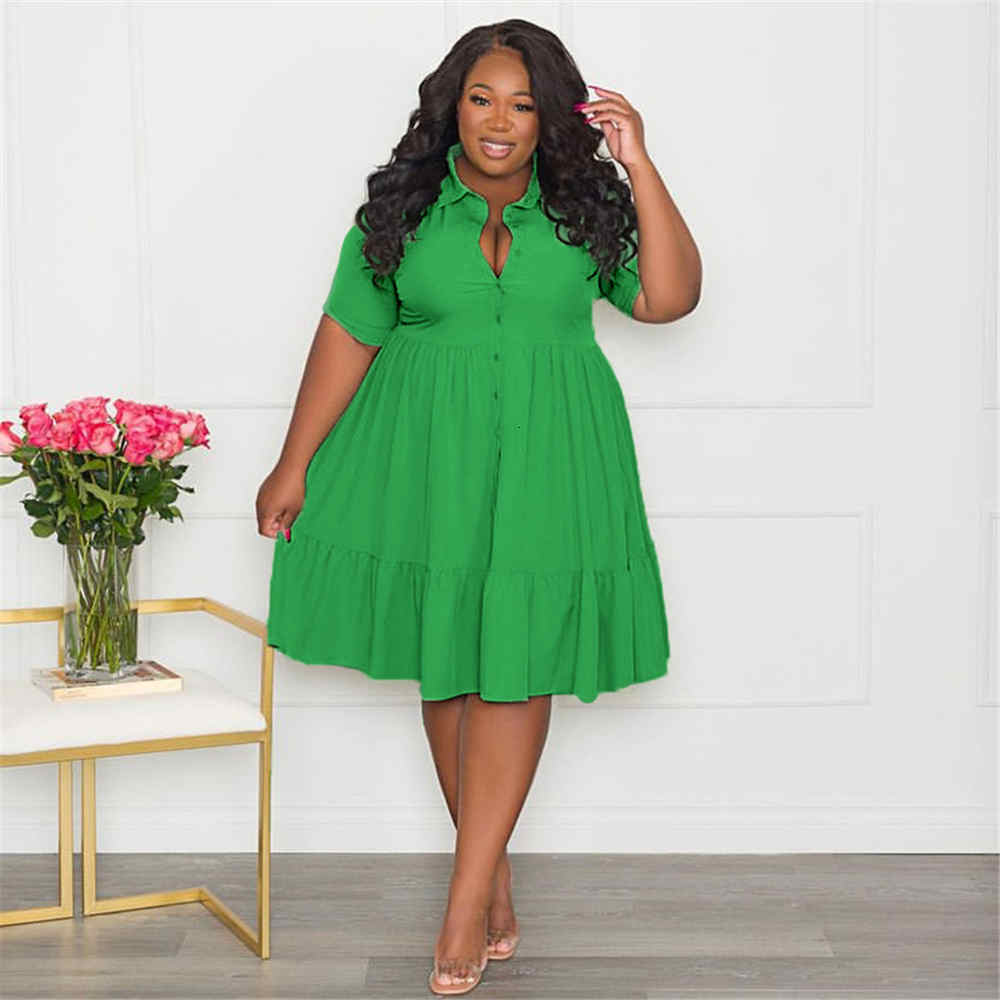 Plus size Dresses Wmstar Plus Size Summer Dresses Women's Clothing Solid Elegant Casual Cute Ball Gown Shirts Mini Dress Wholesale Drop 230812