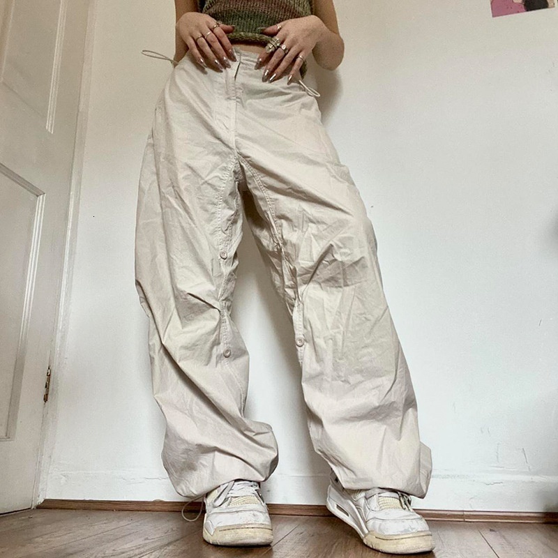 Womens Pants Capris Women Y2K Cargo Casual Low Waist Drawstring Joggers Tech Baggy Trousers Vintage Loose Solid Wide Leg Streetwear 230812