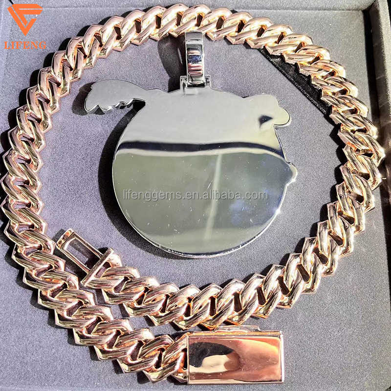 Fashion Design Solid Sier Gra Moissanite 18mm 20mm Wide Dia Iced Out Pendant Necklace Cuban k Chain for Rapper