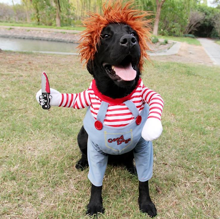 Deadly Doll Dog Costume Funny Party Cosplay Novelty Cat Dog Clothes for Halloween Christmas Cute Scary and Spooky Pet Costume