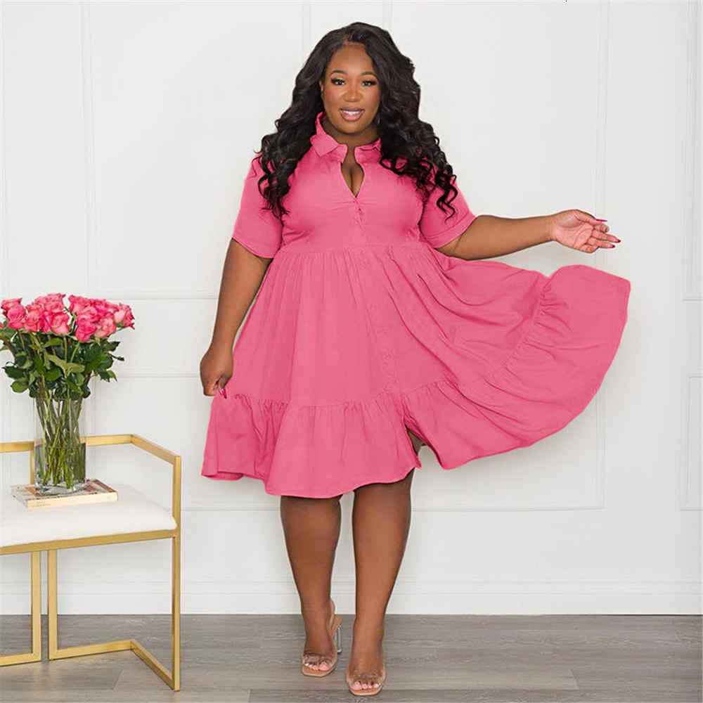 Plus size Dresses Wmstar Plus Size Summer Dresses Women's Clothing Solid Elegant Casual Cute Ball Gown Shirts Mini Dress Wholesale Drop 230812