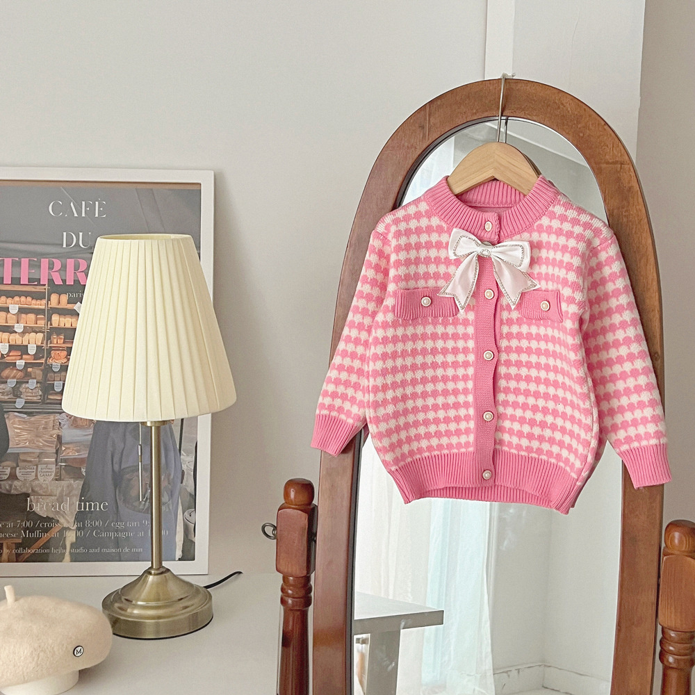 Clothing Sets Two Piece Set Houndstooth Button Front Pink Toddler Baby Girls Fall Outfits Long Sleeve Knitted Sweater Tops Pleated Mini Skirt 230812