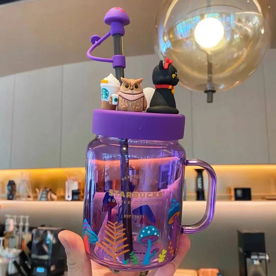 The latest 17.8oz Starbucks glass mug, Halloween purple Starbucks coffee cup, supports customized logo