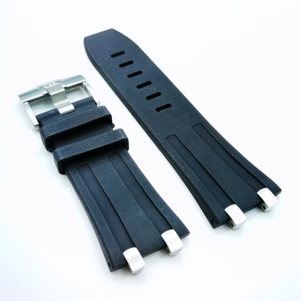 28mm Black Fluorinated Rubber Band 24mm Buckle Strap For AP Royal Oak Offshore 42 mm Watch
