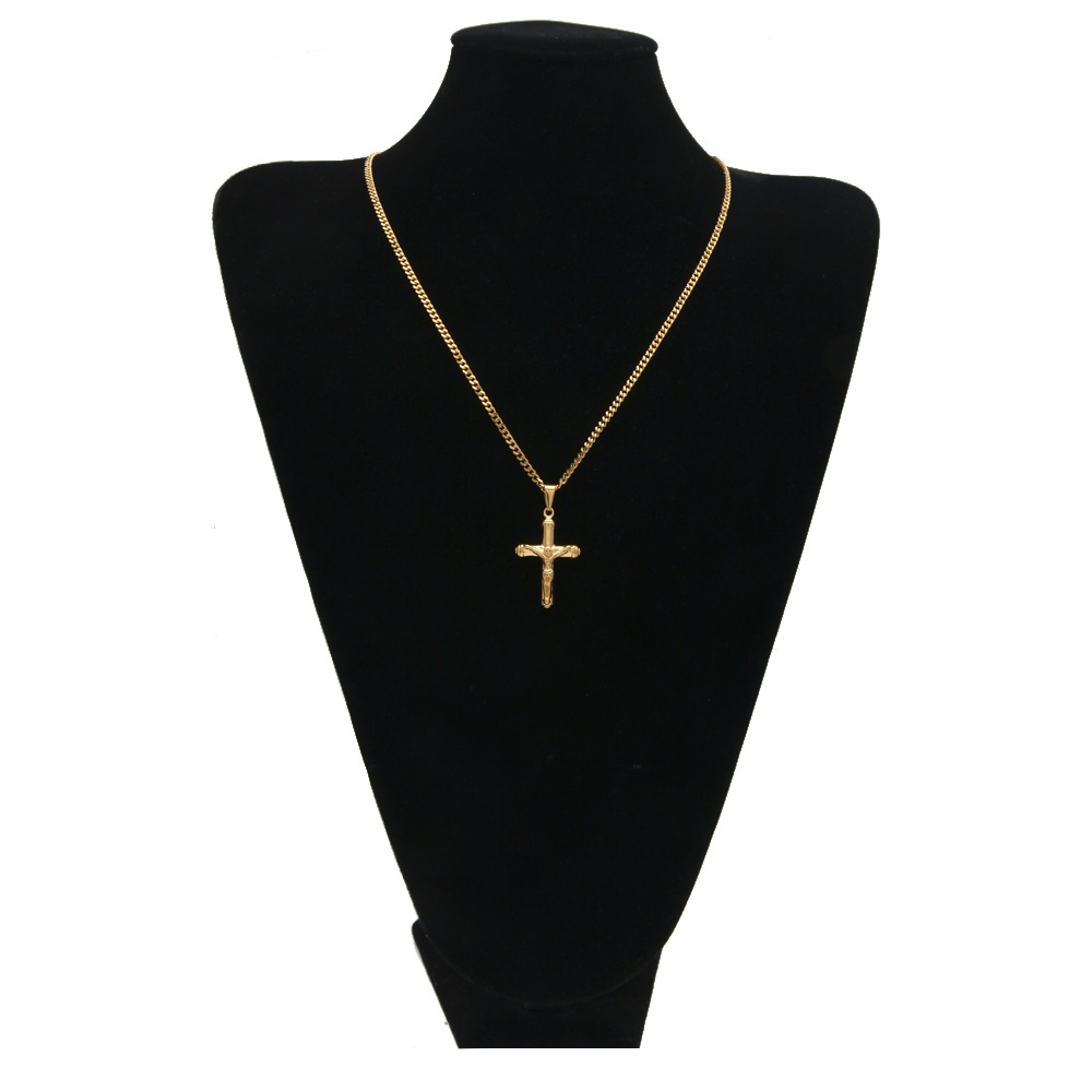 Jesus Cross Necklace Gold Plated Stainless Steel Pendant Fashion Religious Faith Necklaces Mens Hip Hop Jewelry