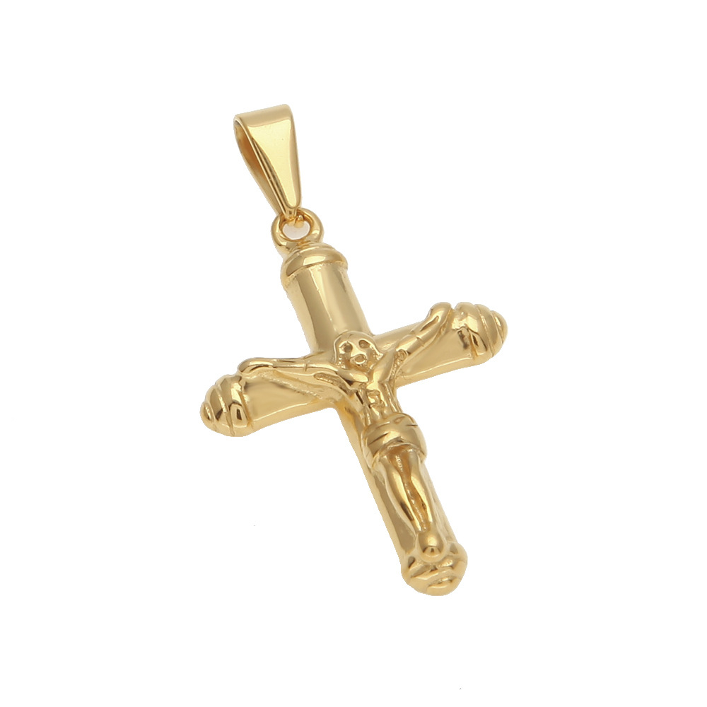 Jesus Cross Necklace Gold Plated Stainless Steel Pendant Fashion Religious Faith Necklaces Mens Hip Hop Jewelry