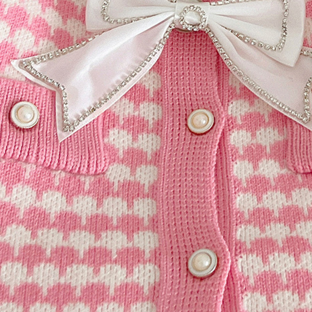 Clothing Sets Two Piece Set Houndstooth Button Front Pink Toddler Baby Girls Fall Outfits Long Sleeve Knitted Sweater Tops Pleated Mini Skirt 230812