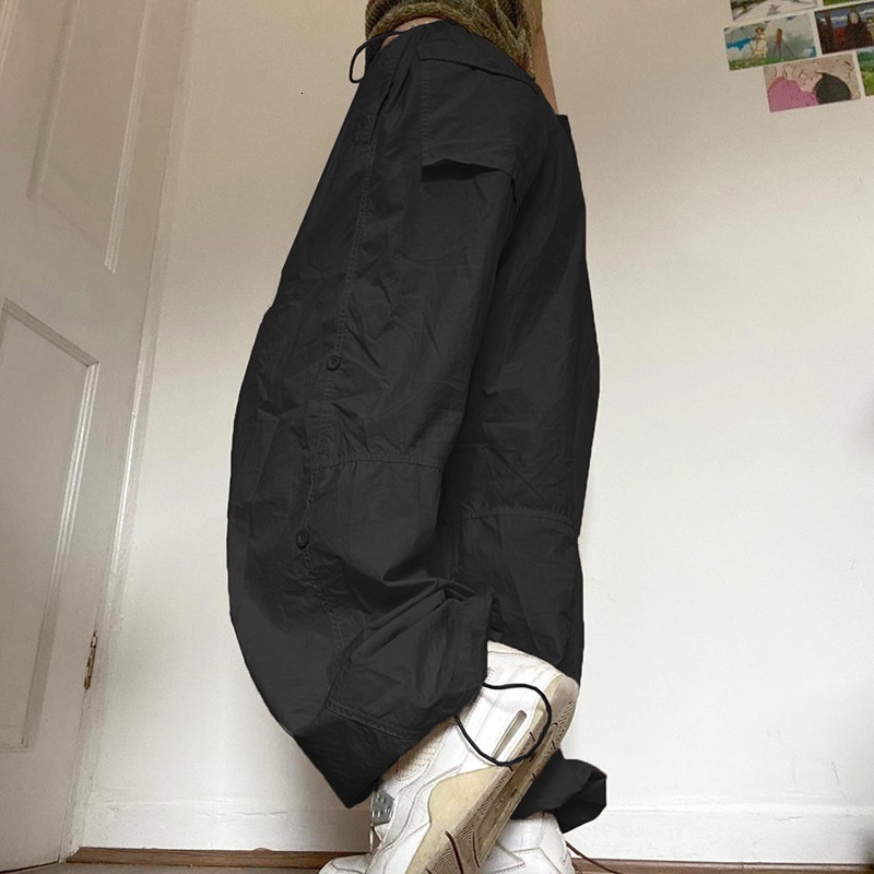 Womens Pants Capris Women Y2K Cargo Casual Low Waist Drawstring Joggers Tech Baggy Trousers Vintage Loose Solid Wide Leg Streetwear 230812