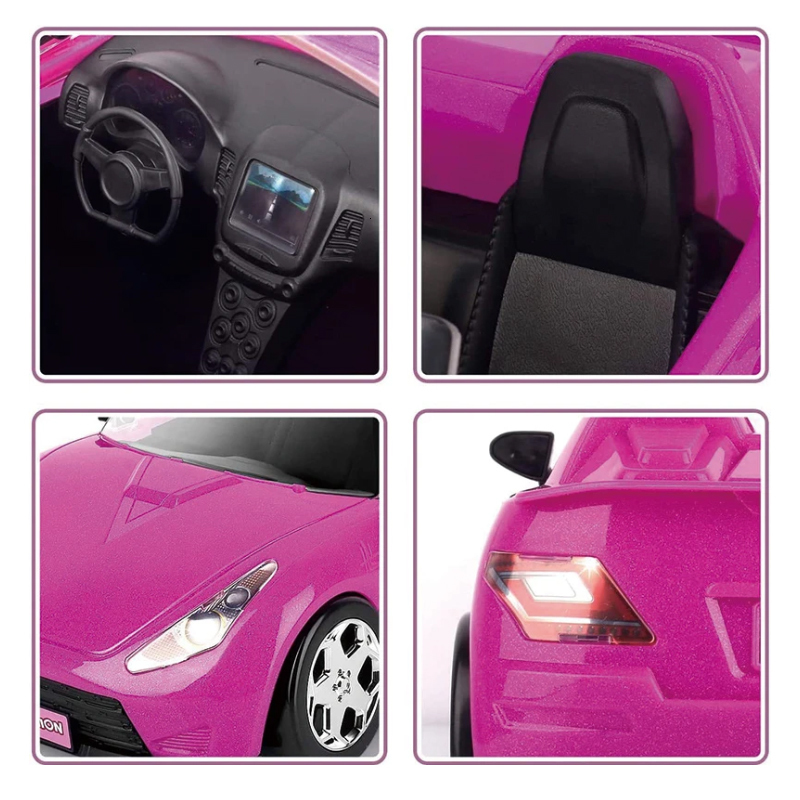 Doll Accessories 61pcs Set Cool 2-Seater Vehicle Pink Car with Stylish Travel Clothes and Accessories for Barbie Doll Gift Toys for 3 Years Old 230812