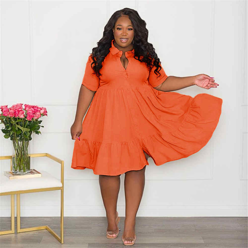 Plus size Dresses Wmstar Plus Size Summer Dresses Women's Clothing Solid Elegant Casual Cute Ball Gown Shirts Mini Dress Wholesale Drop 230812