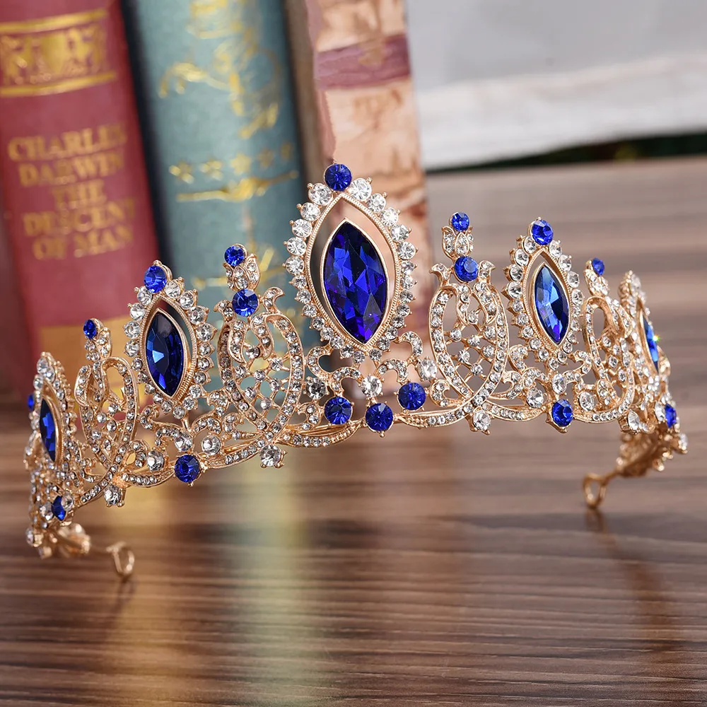 Headpieces Princess Crystals Wedding Crown Bridal Tiaras Baroque Queen King Clear Royal Blue Red Rhinestone Bridal TiaraZZ