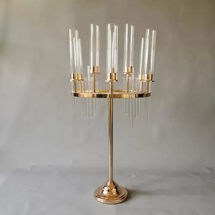 9 Heads Wedding Decoration Metal Candlestick Candelabra Holder Engagement Party Table Centerpieces Flower Vases Aisle Pillar Column ZZ