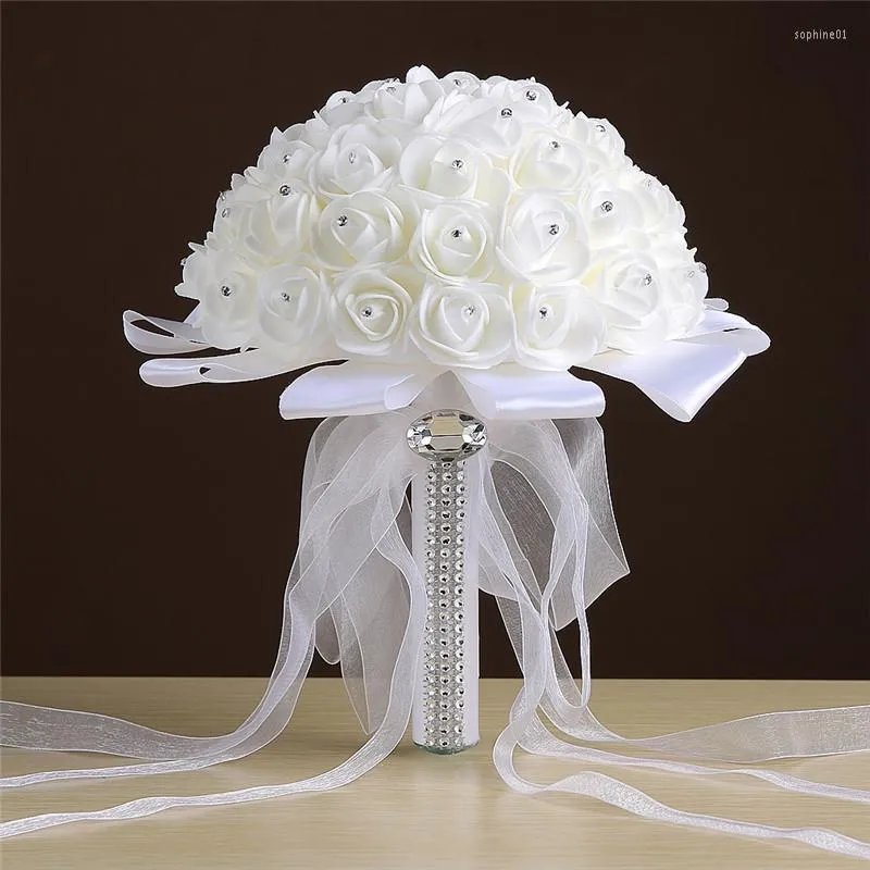 Wedding Flowers AYiCuthia Boeket Zijde Bloemen Bridesmaid Foamflowers White Rose Bridal Bouquet Satin RomanticZZ